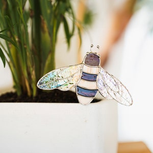 Stained Glass Bee Suncatcher: Handmade Pot and Garden Decor