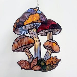 Autumn Forest Mushroom Acrylic Suncatcher - Faux Stained Glass Window Hanging, Woodland Nature Decor, Gift For Boho Home Lovers