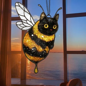 Black Cat Suncatcher: Bumble Bee Acrylic Window Hanging