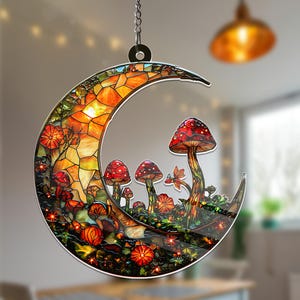 Moon Mushrooms ACRYLIC Window Hanging Decor, Magic Mushrooms Window Suncatcher, Plant Lovers Gifts, Housewarming Gifts