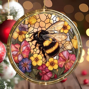 Bee Wildflower Wavy Acrylic LED Light Lamp, Honeybee Gift Suncatcher Night Light Garden Lovers,Home Decoration, Personalized Teacher Gift
